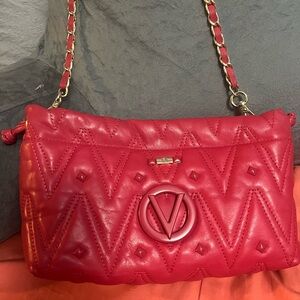 Valentino By Mario Valentino Red Cara Studded Quilted Crossbody Bag
